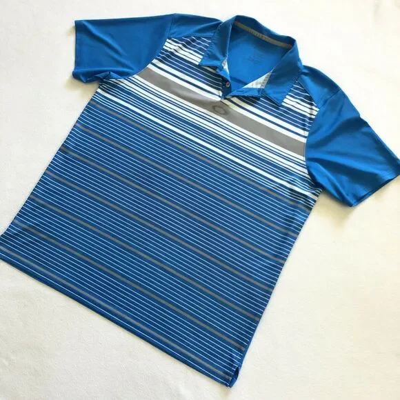 Oakley Men Blue Gray Stripe Regular Fit Short Sleeve Hydrolix Golf Polo Shirt XL - Picture 2 of 11